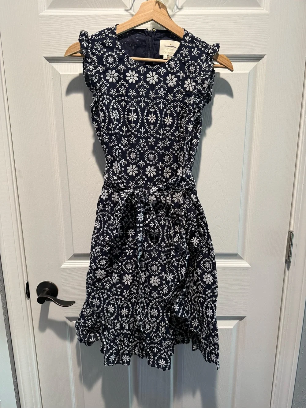 NWOT Kate Spade Navy Floral Ruffle Tie-Detail Mini Dress - Picture 2 of 5